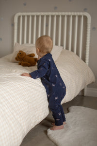 Marine blue with polar bear print evolutive onesie 