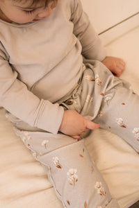 Grey with cotton flower print evolutive pants