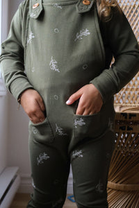 Green with olive branch print evolutive overall