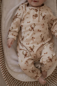 Beige with birds print evolutive onesie 