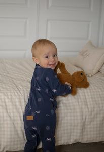 Marine blue with polar bear print evolutive onesie 