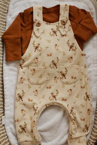 Beige with birds print evolutive overall