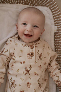 Beige with birds print evolutive onesie 