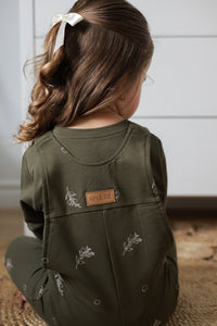 Green with olive branch print evolutive overall