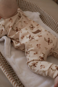 Beige with birds print evolutive onesie 