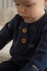 Marine blue with polar bear print evolutive onesie 