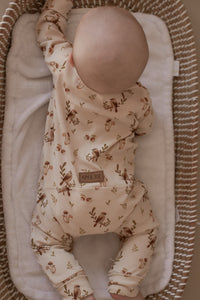 Beige with birds print evolutive onesie 