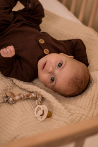 Evolutive chocolate brown onesie (Imperfects)