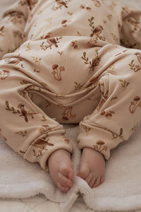 Beige with birds print evolutive onesie 