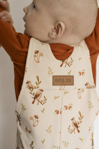 Beige with birds print evolutive overall