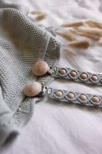 Braided pacifier clip with gray beads