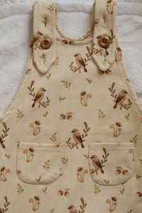 Beige with birds print evolutive overall