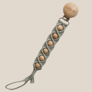 Braided pacifier clip with gray beads