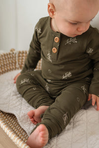 Onesie évolutif vert avec motifs branches d'olivier