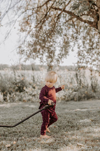 Pantalon évolutif aubergine motif hiboux