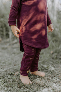 Pantalon évolutif aubergine motif hiboux