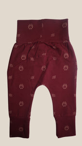 Pantalon évolutif aubergine motif hiboux