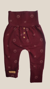 Pantalon évolutif aubergine motif hiboux