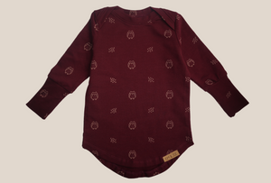 Chandail évolutif aubergine motif hiboux